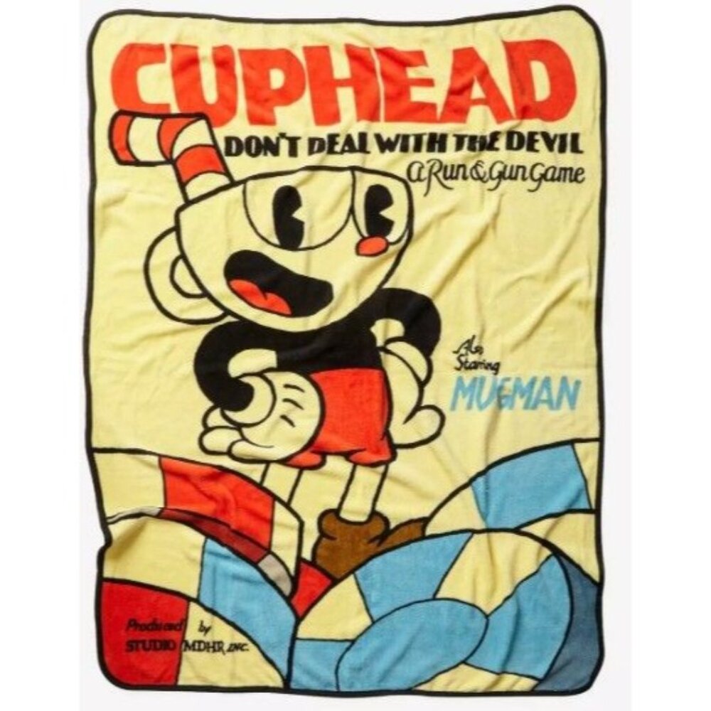 Cuphead "Dont Deal With The Devil" Fleece Throw Blanket 45"x60" Gently Used
